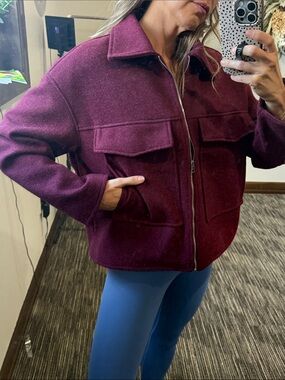 Zip Front Oversized Jacket - Burgundy